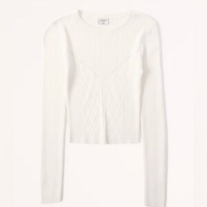 Abercrombie & Fitch White Ribbed Knit Long Sleeve Cropped Sweater